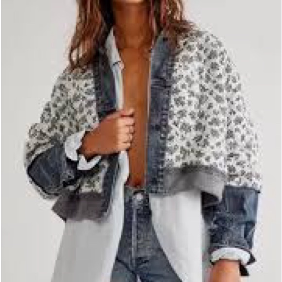 Free People Blue and White Floral Jean Jacket - Picture 4 of 4